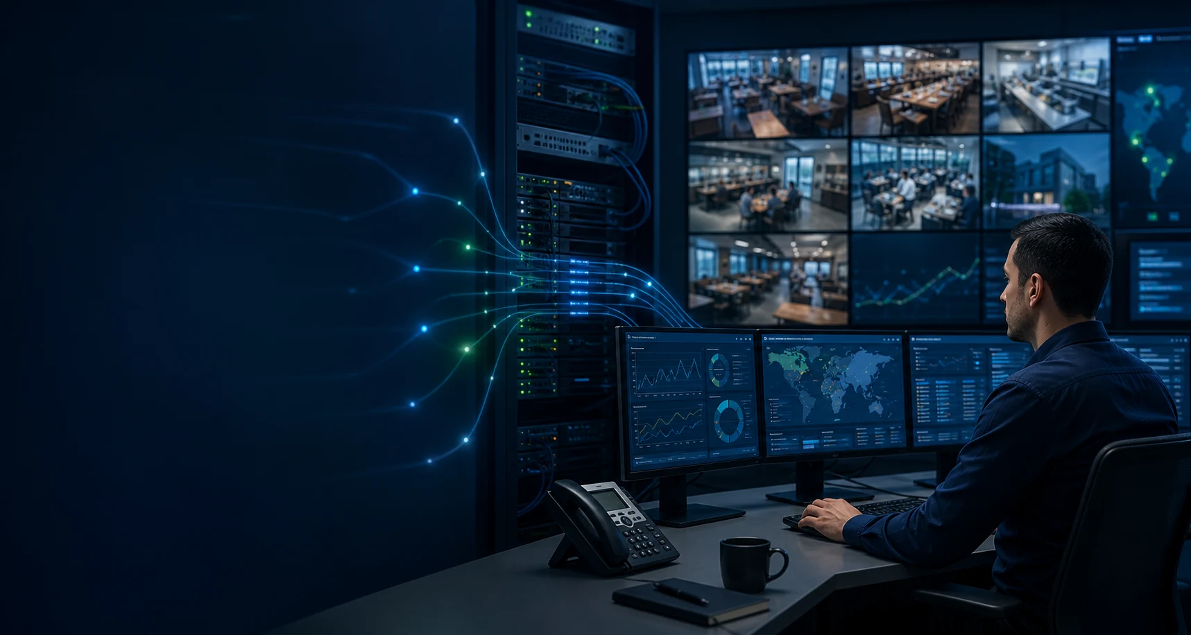 Technology team reviewing cybersecurity controls and protected infrastructure